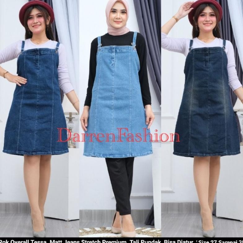 ''Terlaris" Rok Overall Jeans Tessa Premium . Rok Jeans Overall Tessa . Rok Overal Pendek . Overal J