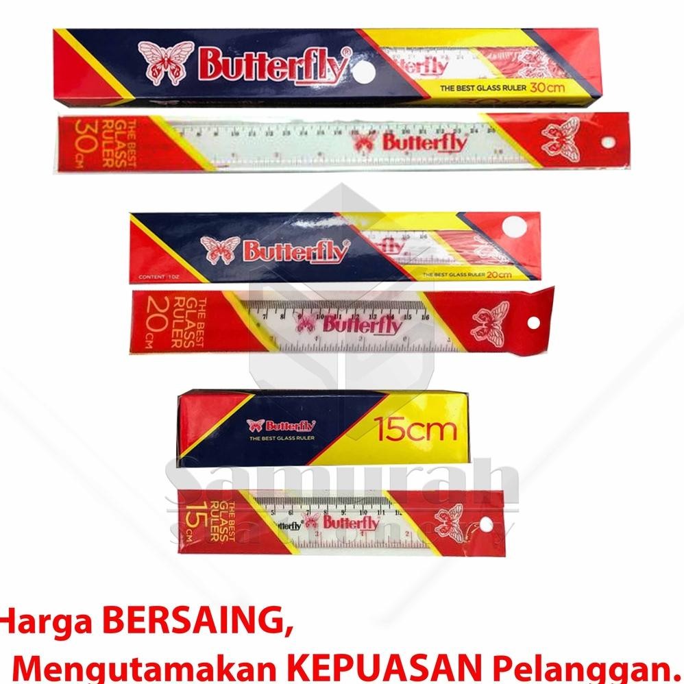 

JH8 Penggaris Plastik Buterfly 20 cm Per Lusin / Mika Glass Ruller ButterFly / Alat ukur panjang 20 centimeter 1 Pak