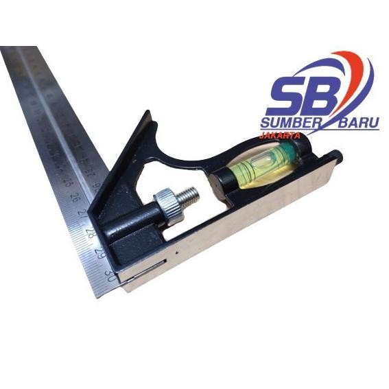 

JH8 Siku Meter Tukang 30cm Penggaris Besi Sudut L + Waterpass SBJ