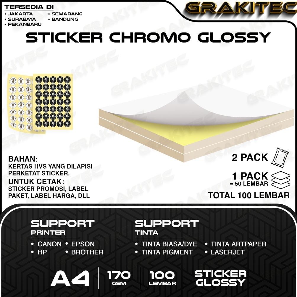 

JH8 Sticker Chromo A4 Glossy / Doff HVS 50 /100 Lembar Stiker Kromo, bontak, CTS, Cast-coated Cromo Inkjet Laserjet