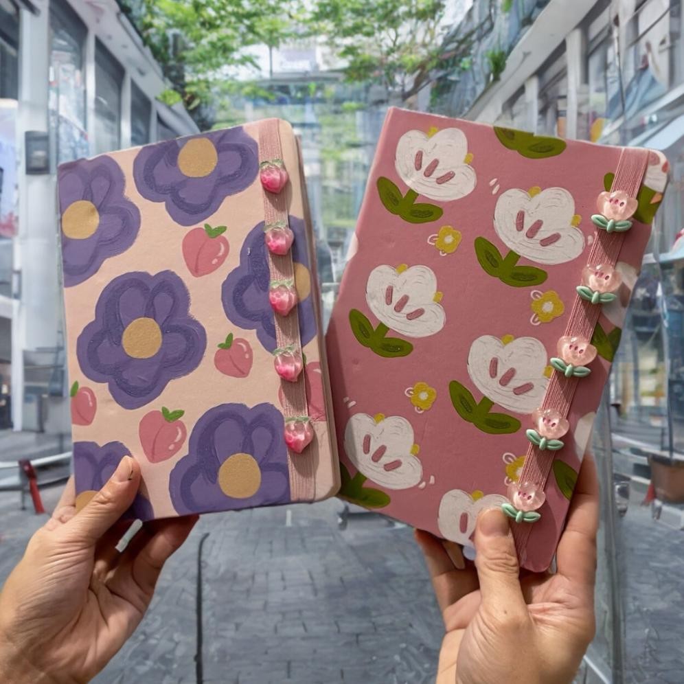 

JH8 MIKIREI Diary Camomile Tulip Peach Tomato Hardcover Diary Buku Note Book Planner A5 Ruled with Straps