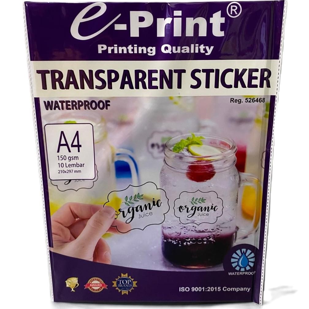 

JH8 Kertas Transparan Stiker e-Print A4 150Gsm 10Lembar Transparent Sticker Paper