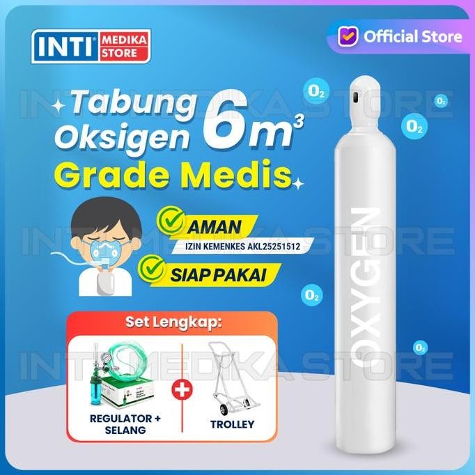 Terlaris Tabung Oksigen Set 6M3 (+ Trolley + Regulator ) | Tabung Oxygen Ready Stok