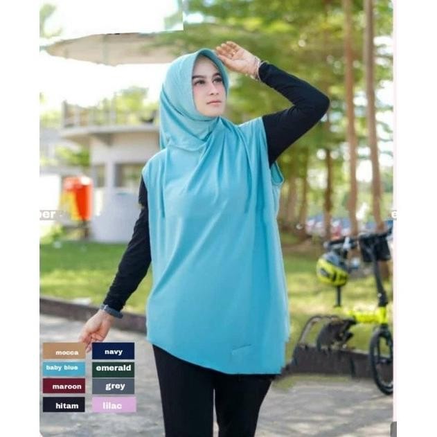 HIJAB SPORT SYARI JUMBO JILBAB OLAHRAGA MENUTUP DADA BAHAN JERSEY PS