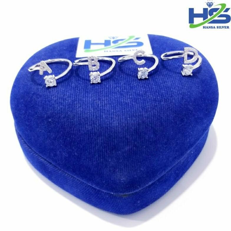 Cincin Perak Wanita Asli Silver 925 Lapis Emas Putih Model Huruf Alfabet Inisial  A - Z Permata Puti