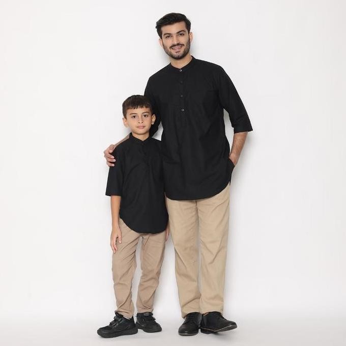 Dancus Kemeja Koko Pakistan Couple / Koko Kurta Couple Ayah Anak Warna Hitam Olrm262