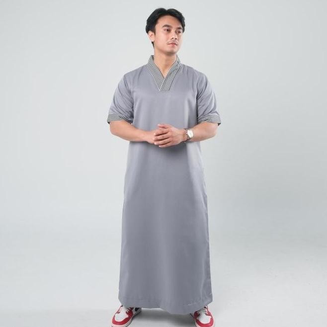 Jubah Pria Gamis Slimfit Pria Lengan Pendek Jubba Jubah Pria Muslim Lengan Pendek Busana Muslim Pria