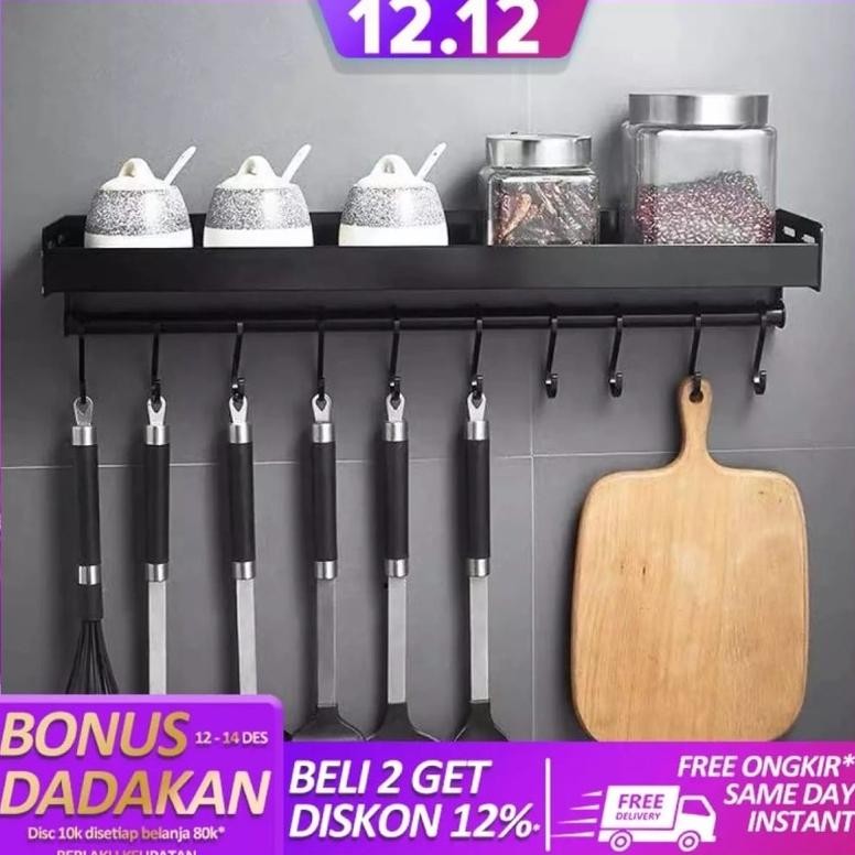 HJK TEMPAT BUMBU DINDING BESI RAK KITCHEN BUMBU BESI GANTUNGAN SPATULA Dapur Rak Penyimpanan Bumbu D