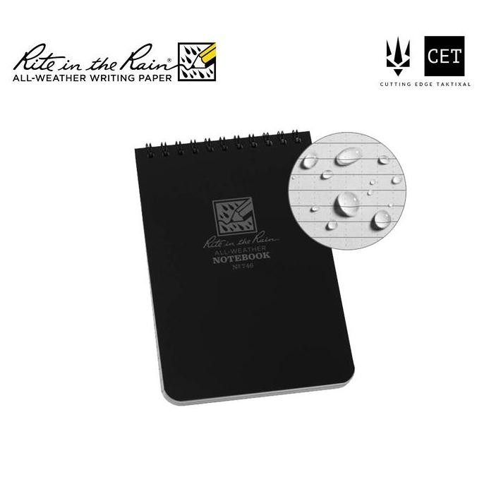 

Rite In The Rain 746 Top-Spiral 4X6" Notebook Buku Tahan Air - Black