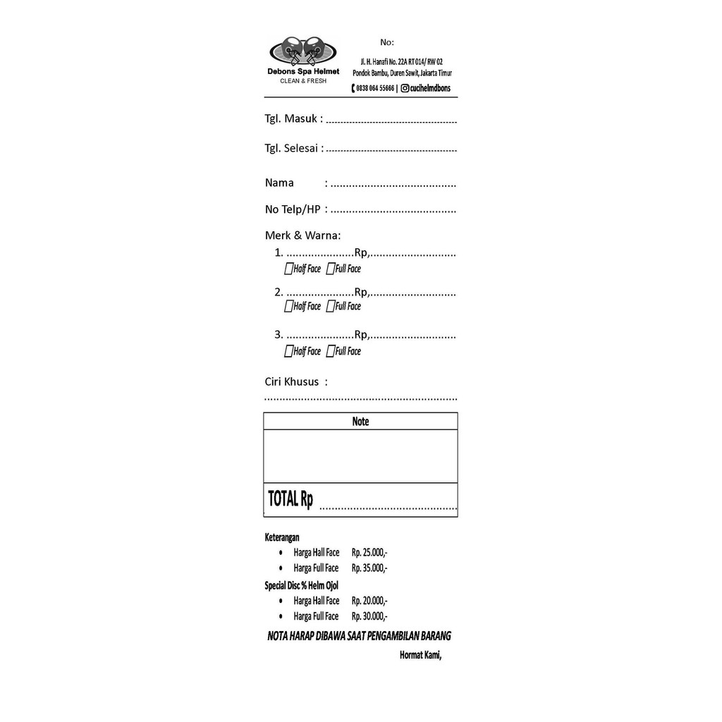 

Cetak Nota Bon 2 Rangkap/Ply Carbonless Tanpa Karbon -Custom Watermark