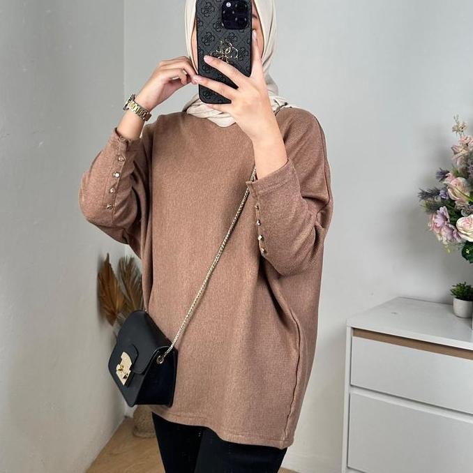 Batwing Knit | Blouse Knit | Atasan Wanita Kancing Katun