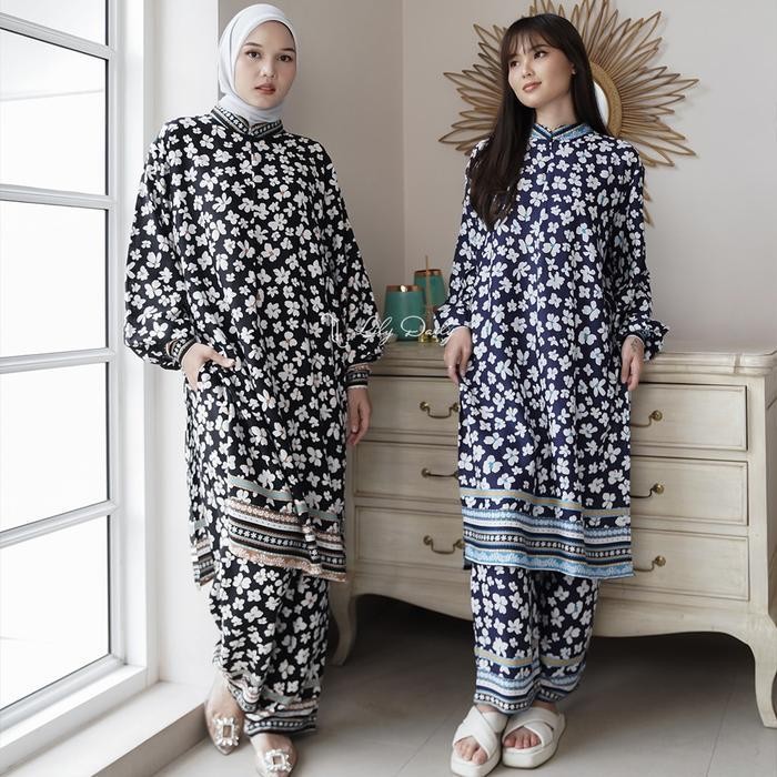 Setelan Tunik Kaia Set Tunik Tangan Panjang Bahan Rayon Premium Adem Busui Friendly By Lily Daily