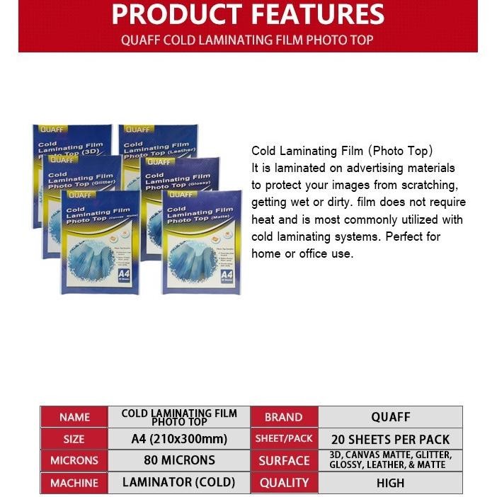 

JH8 Plastik Laminasi Dingin ukuran A4 (80micron) 20 lembar / pack merek QUAFF