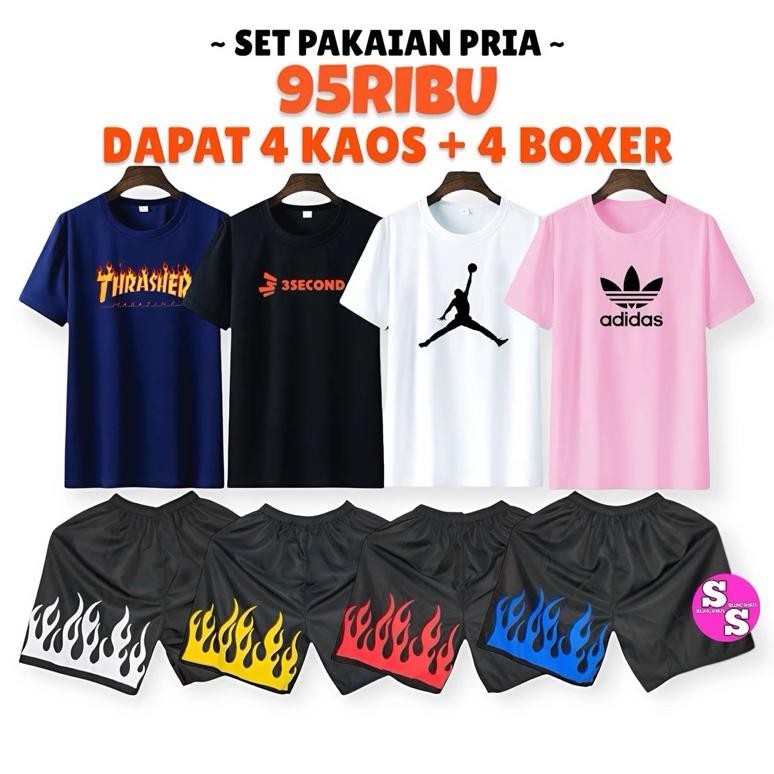 fsd-34 FE24 hg-24 [PAKET 95RIBU] DAPAT 4 KAOS + 4 CELANA PENDEK BOXER API PRIA Premium Premium Murah