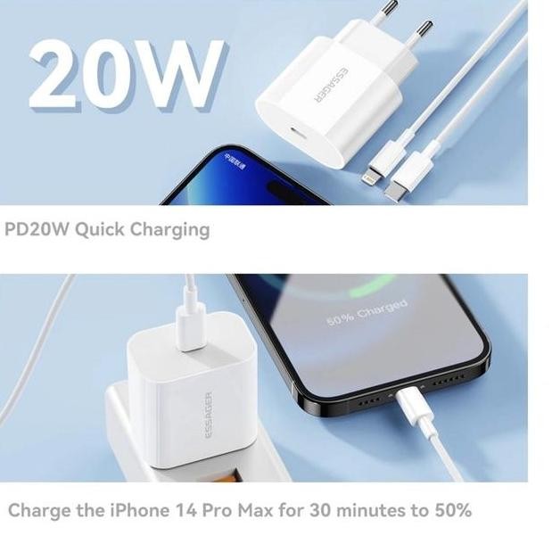 Essager Kepala Adaptor Charger Usb C For Ios Iphone 7 8 X 11 12 13 14 Pro Max Fast Charging Pd 20W