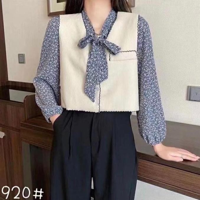 [Helen]Dapat Rompi Blouse Rompi Wanita Lengan Panjang Motif Bunga Atasan Baju