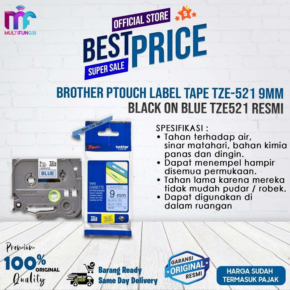 

Limited Edition !!! Brother Ptouch Label Tape Tze-521 9Mm Black On Blue Tze521 Resmi