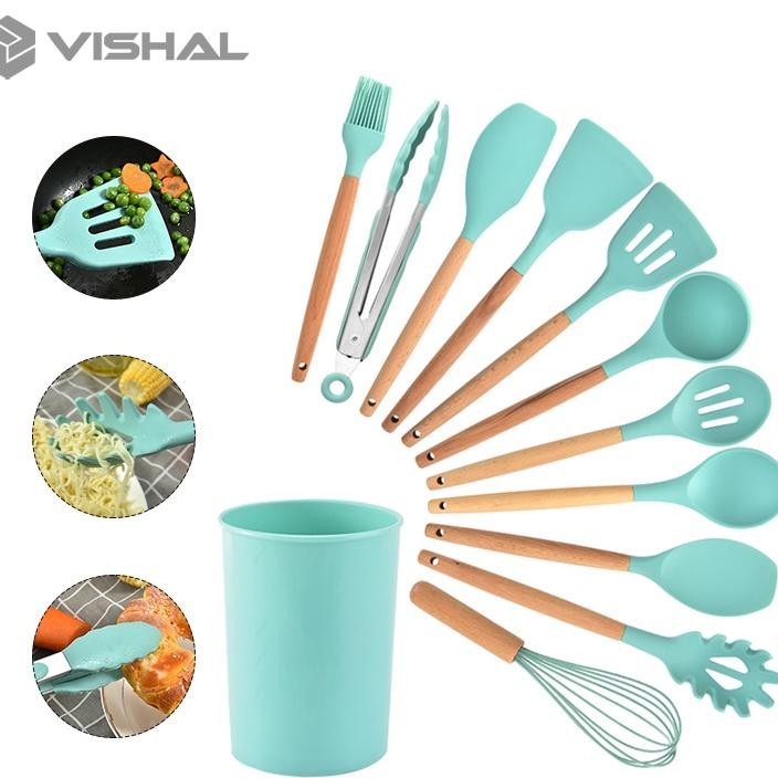 Vishal 12Pcs Kitchen Set Spatula Masker Alat Dapur Spatula Silikon Tahan Panas Peralatan Masak