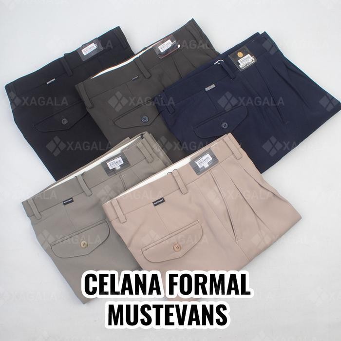 Mustevans Celana Formal Pria Teflon Celana Kain Cowo Celana Kerja