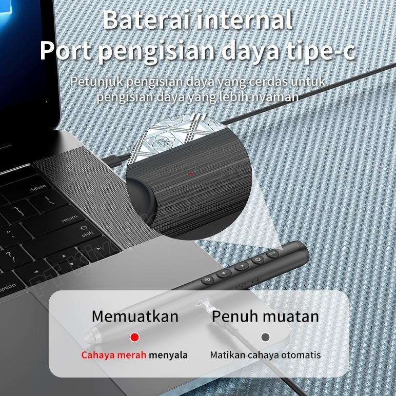 BASIKE Laser Pointer Pen Presentasi Wireless Dapat ditulis layar sentuh penyesuaian volume USB 200M