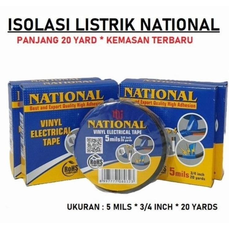 Viral Isolasi Listrik National Hitam 3/4 " Inci 20 Yard  Selotip Solasi Vinyl Original Viral