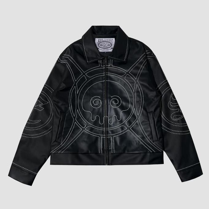 Evilspirit Leather Jacket -  Stevany Black Unisex Casual Pria Wanita Hitam Tebal Nyaman Zipper Panja