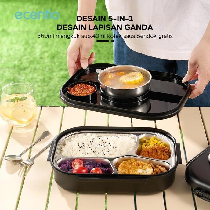 ECENTIO 1100ML LUNCH BOX KOTAK MAKAN SIANG DENGAN STAINLESS STEEL