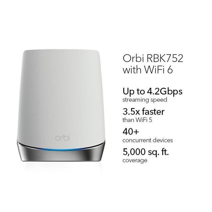 Orbi Rbk752 Ax4200 Tri-Band Wifi 6 Mesh System, 4.2Gbps, Router + 1 Satellite - Certified Refurbishe