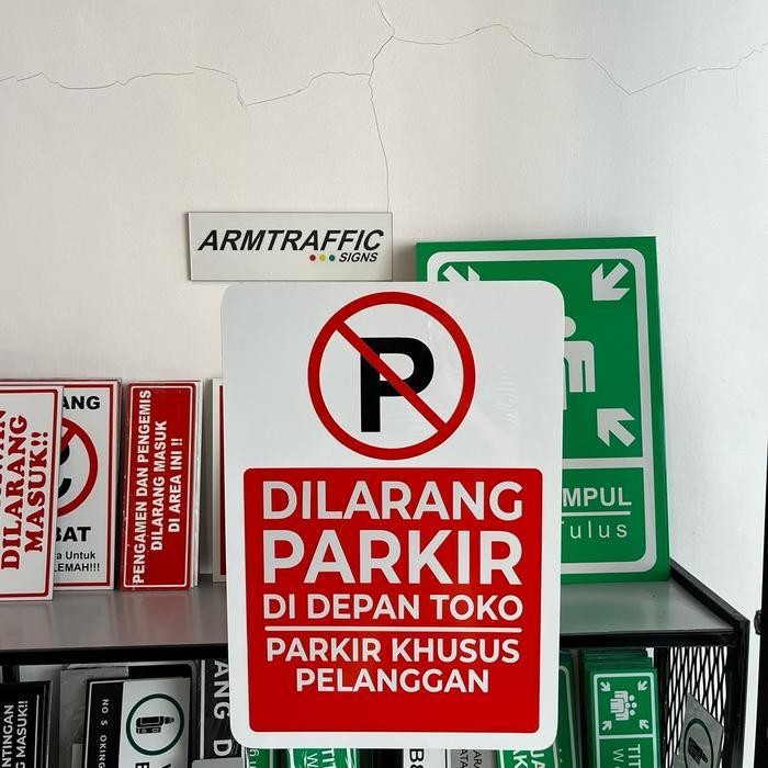 Dilarang Parkir Depan Toko 35 X 50 Cm | Sign Rambu Arah Petunjuk Bisa Custom