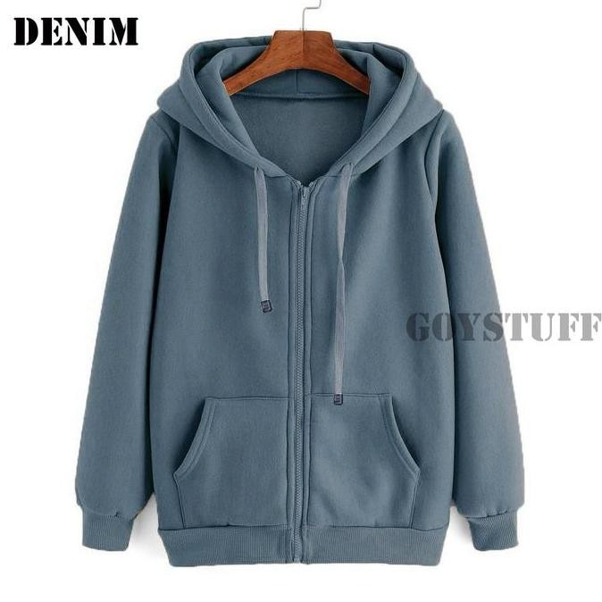 Jaket Polos Zipper Hoodie Fleece Gramasi 240 - Pink Pria Wanita Mint Cream Dusty Charcoal Olive Deni