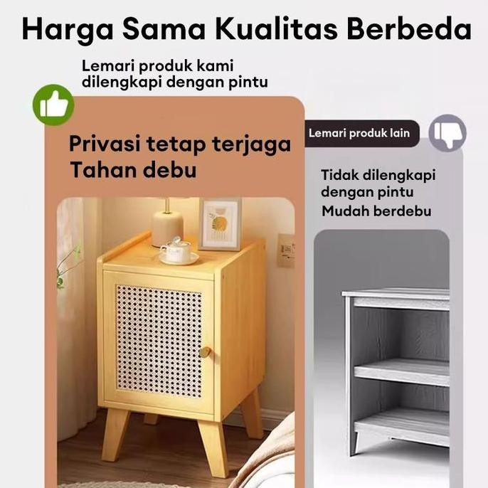New Product - Meja Nakas Kayu Meja Kecil Meja Rotan Estetik Untuk Kamar Meja Sudut Bedside Table Min