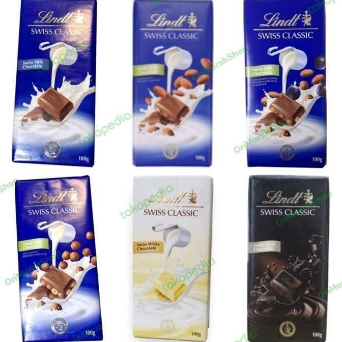 

lindt swiss classic chocolate milk almond hazelnut raisin dark coklat termurah