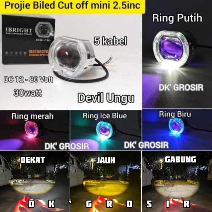 Promo IBRIGHT - Projie Biled Cut Off mini 2.5 INC D2 D3 Jauh Dekat 30watt COD