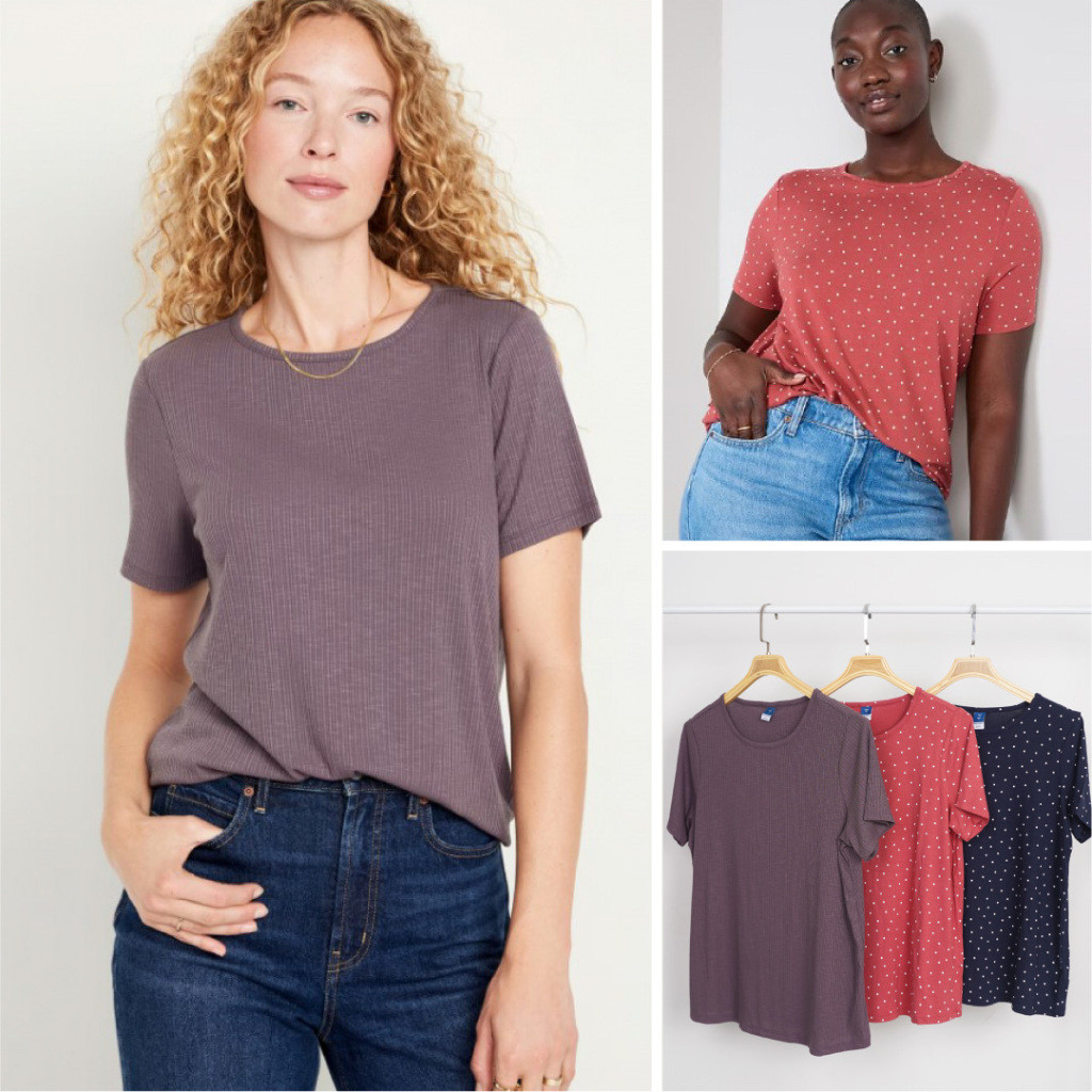 Kaos Wanita Motif Polos dan Polkadot Lengan Pendek