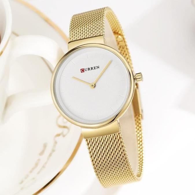 Jam Tangan Wanita Curren 9016 Rantai Pasir Gold Putih Original