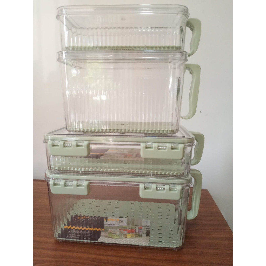 Kotak Kontainer Kulkas Akrilik Dengan Pengunci Kontainer Kulkas Penyimpanan Sayur Buah Daging Tutup