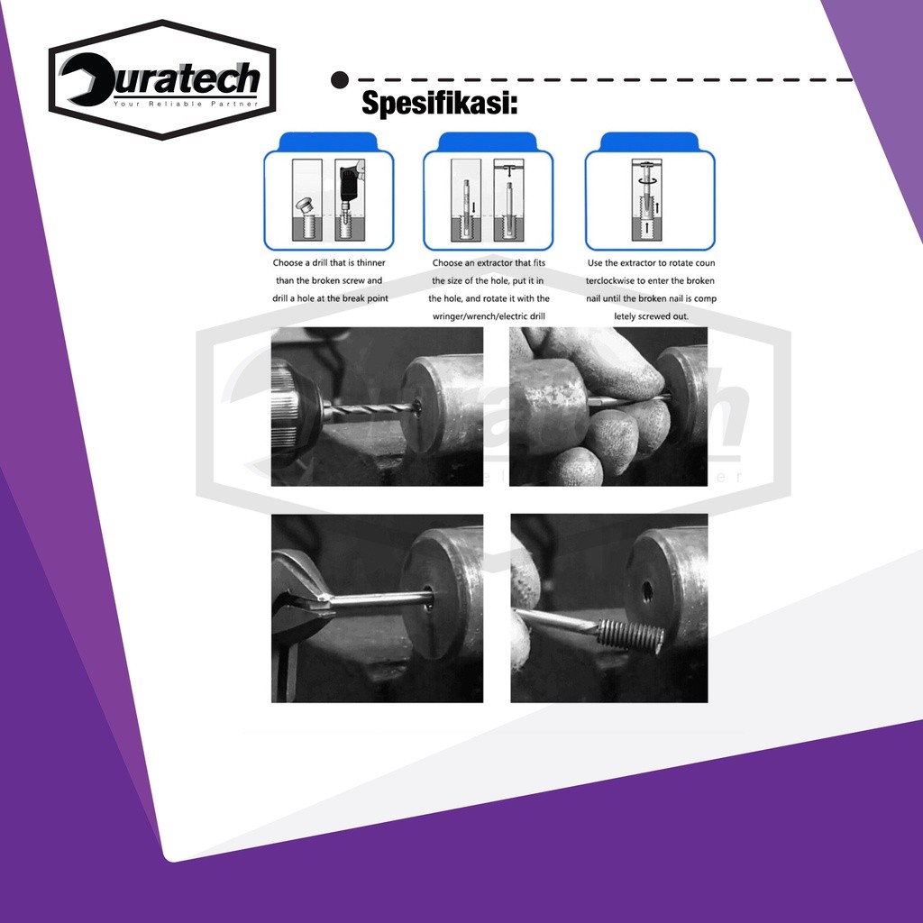 Tap balik screw extractor set 5pcs kodenki - Tap pembuat ulir baut - Screwextractor set 5pcs tap