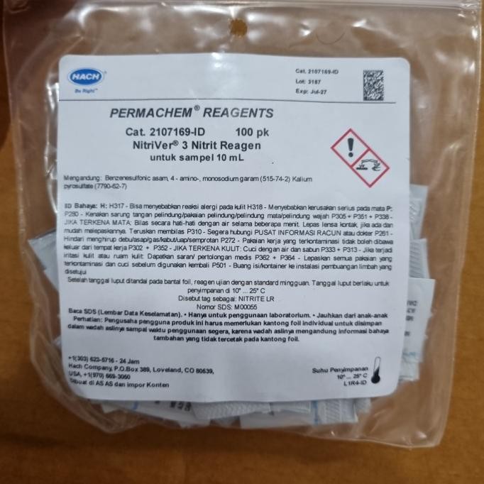 

BARU HACH 2107169 NITRIVER 3 NITRITE REAGENT POWDER PILLOWS 10 ML PACK/100