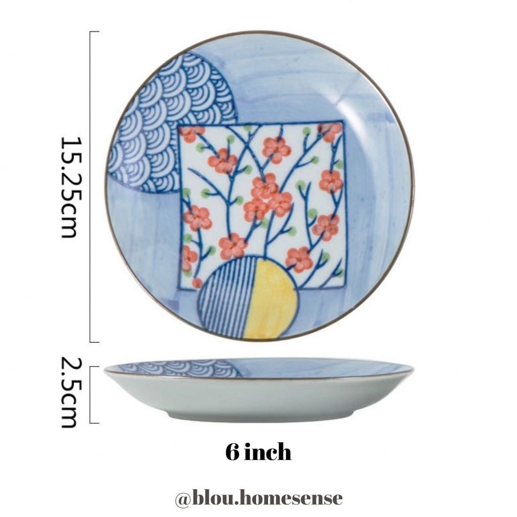 Piring Mangkok Keramik Jepang Motif Bunga Cantik