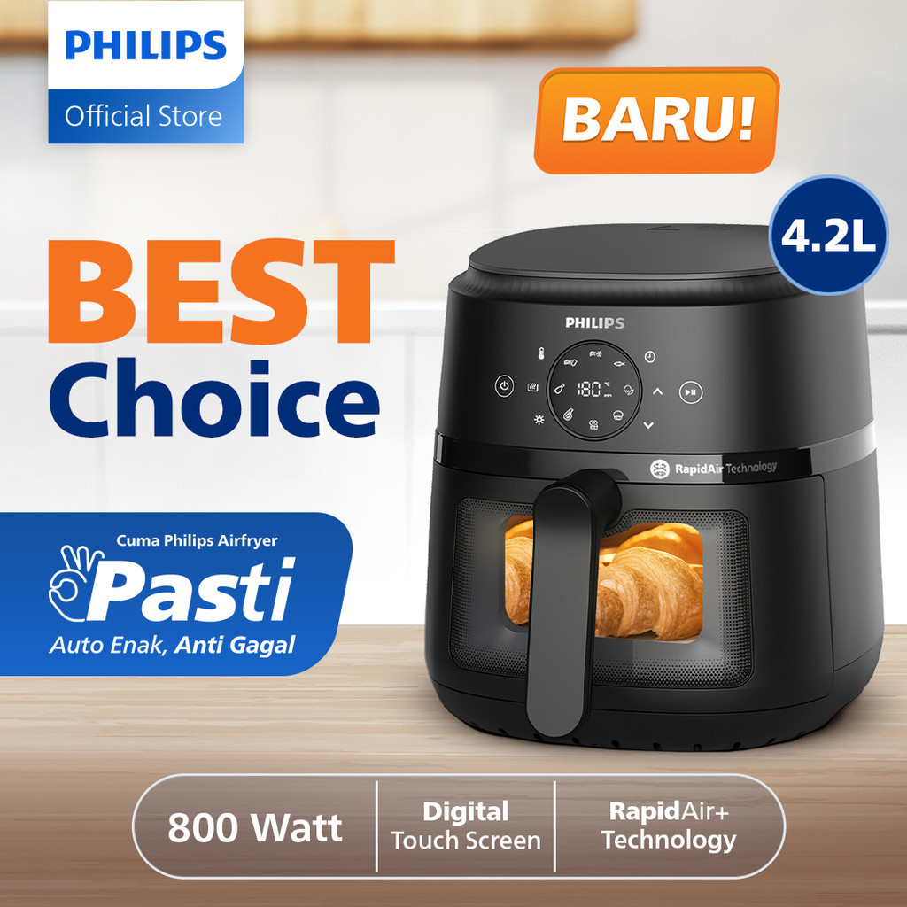 BARU PHILIPS Airfryer Low Watt 800 W TRANSPARAN BEST CHOICE, 4.2 L. Dengan jendela transparan, air f