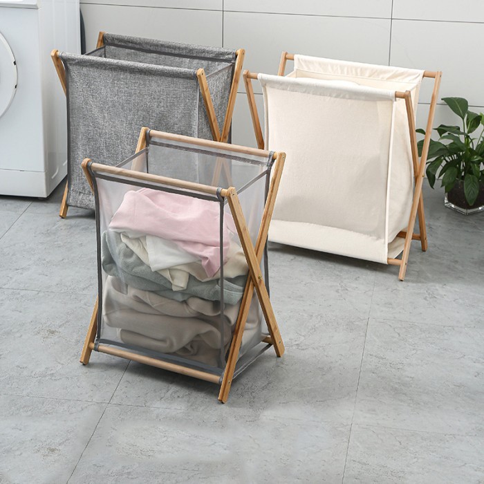 KERANJANG BAJU KOTOR LIPAT TEMPAT CUCIAN PAKAIAN LAUNDRY STAND KAYU