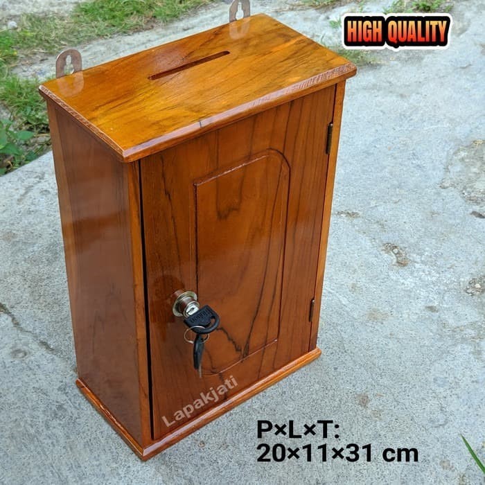 JUAL RUGI! Kotak Amal Dinding / Kotak Saran Kayu Jati Kaca Bening