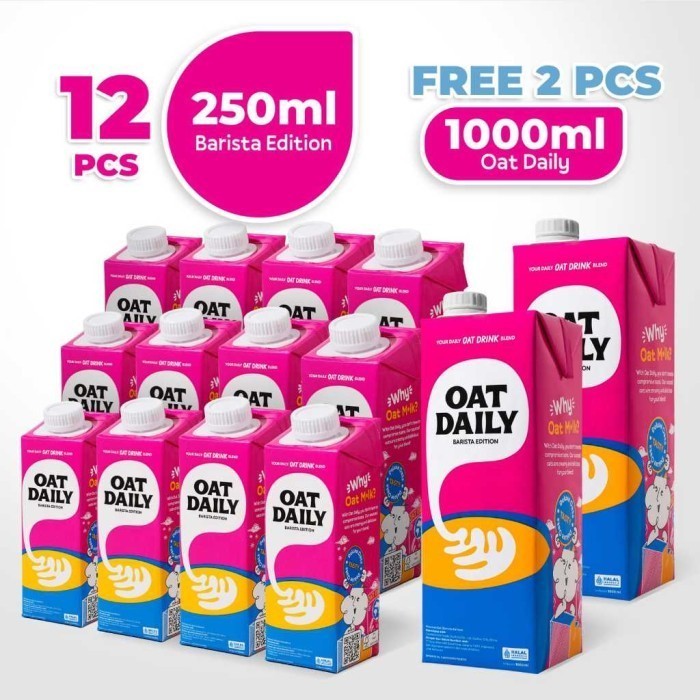 

TERLARIS TERLARIS TERLARIS OAT DAILY BARISTA EDITION OAT MILK (12 PCS) FREE OAT DAILY 2L MURAH!!!