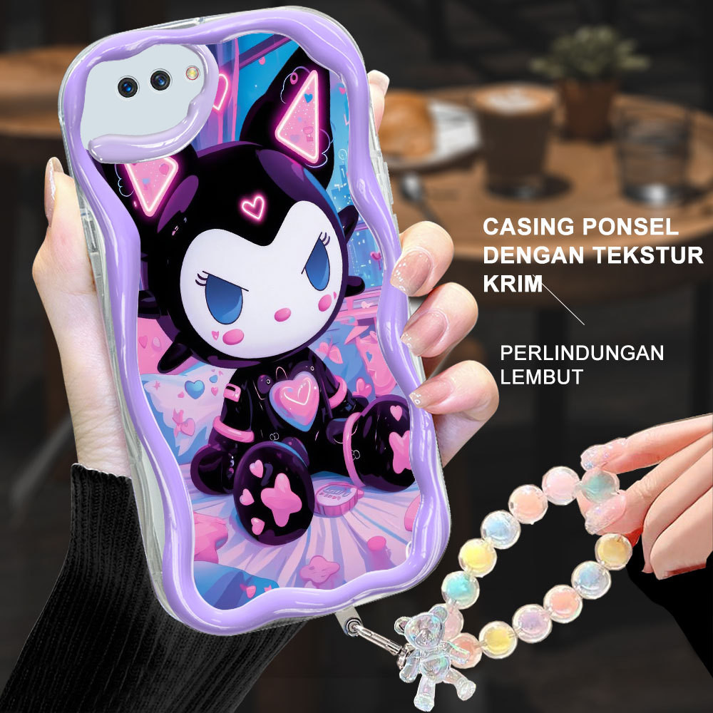 Duang OPPO A1K A3S A12E A5 K10 A96 F9 PRO  Casing Handphone  Kuromi robot  Soft case Cover + Lanyard