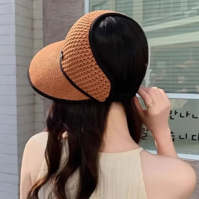 Topi Pantai Wanita Topi Lebar Lipat Praktis - cream