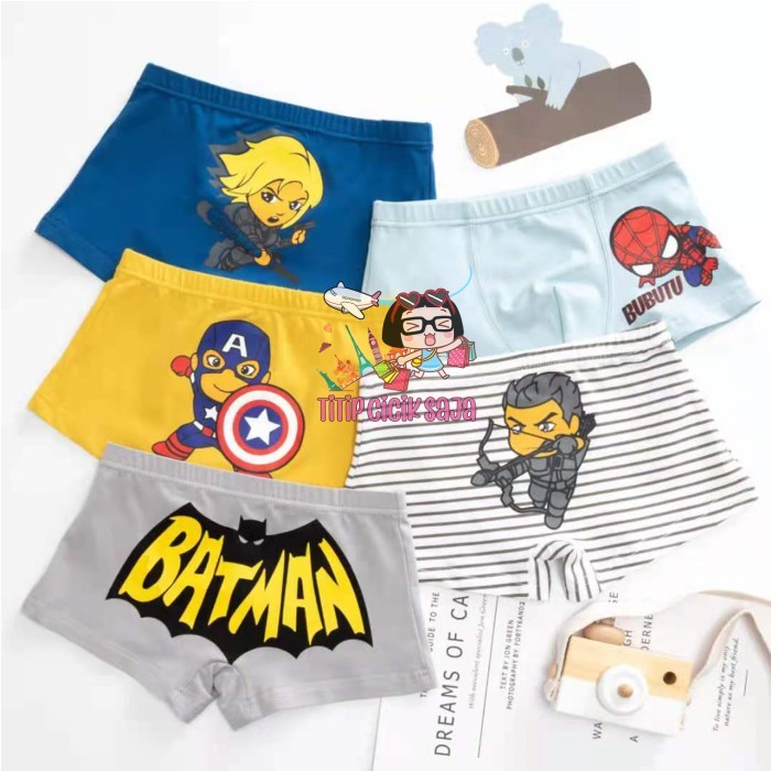 TITIPCICIKSAJA 5 PCS BOXER ANAK CELANA DALAM ANAK IMPORT SUPERHERO
