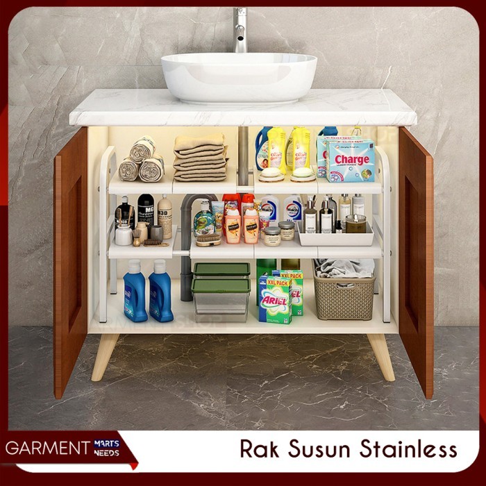 Rak Bawah Wastafel Dapur Kamar Mandi Kabinet Susun Penyimpan Alat Dapur Sabun Detergent Serbaguna
