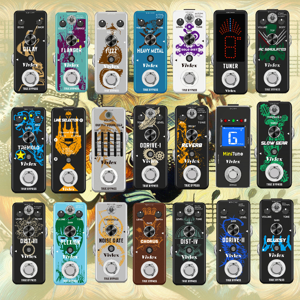 Guitar Pedals Super Effects, Pedal Tuner, Overdrive Delay, Reverb Distortion, Fuzz Noise Gate, Flang