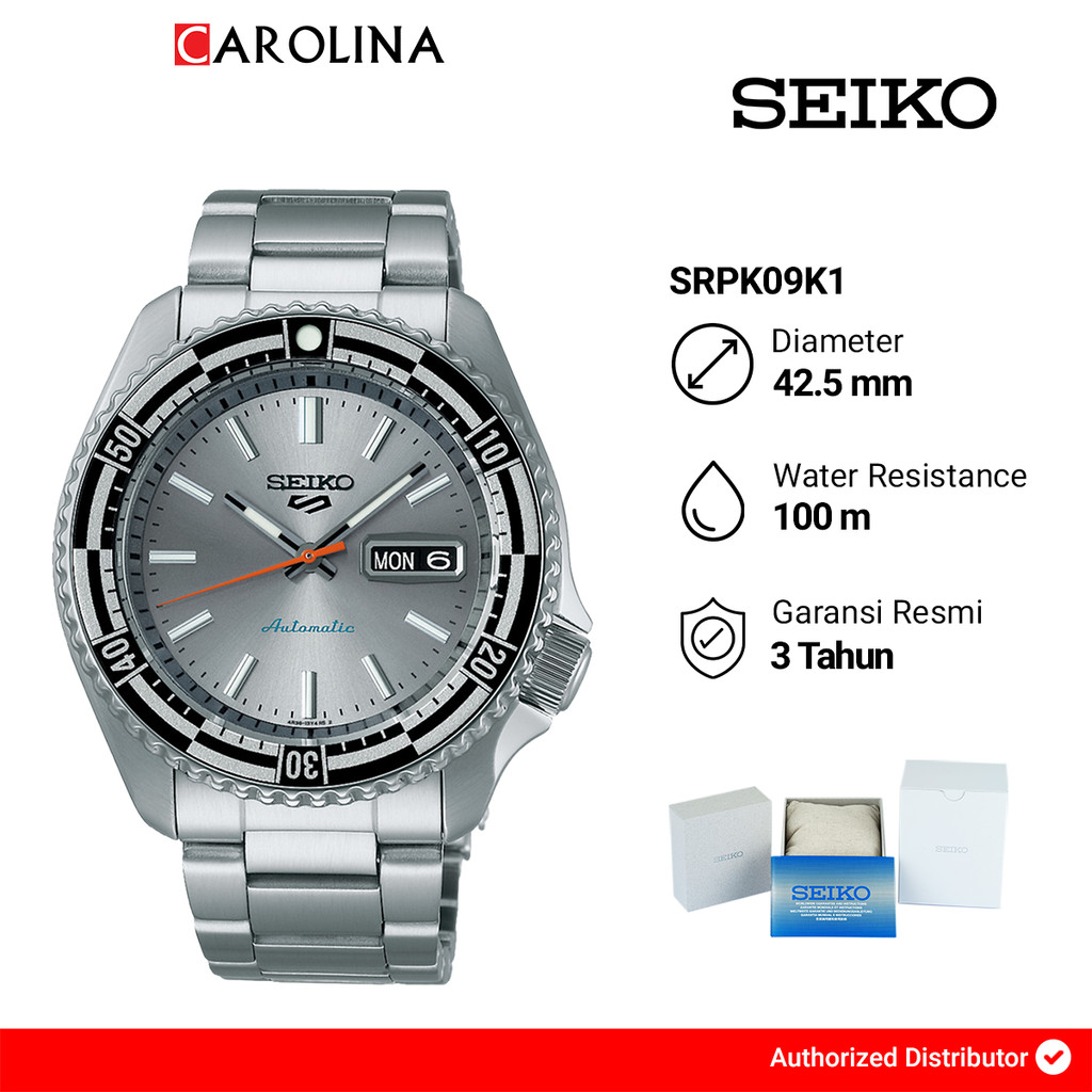 Jam Tangan Pria SEIKO 5 Sports SRPK09K1 SKX Sports Style Rally Driver Silver Dial St. Steel Strap Sp