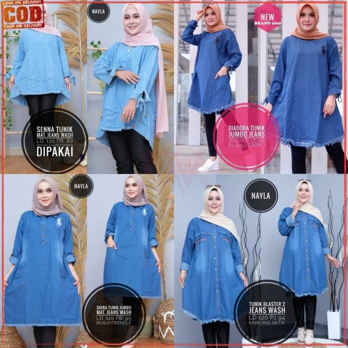 Baju Wanita Dewasa Tunik Jeans Jumbo Ld 120 Ld 130 Ld 140 Ld 150 {TerlarisBest Seller}